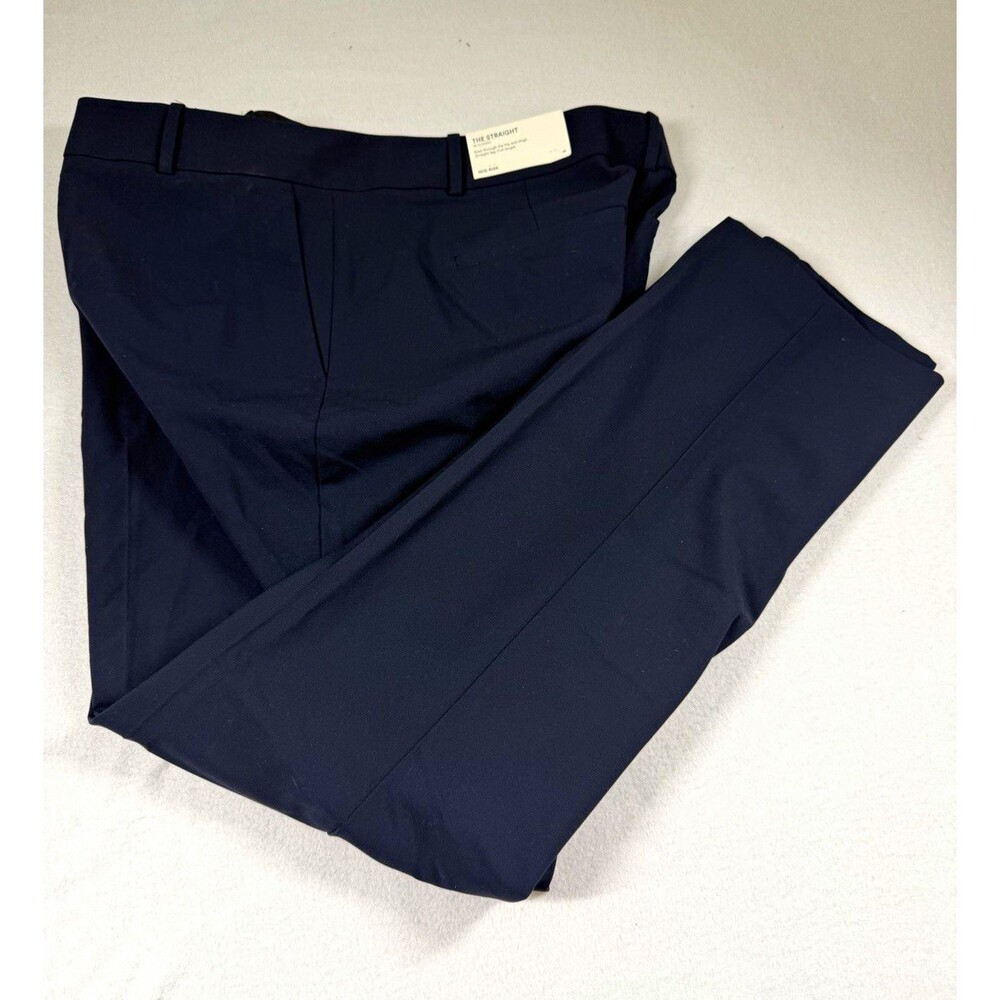 Ann Taylor Women Navy Twill Dress Pants Size 14 Mid Rise Straight Leg Pocket 421